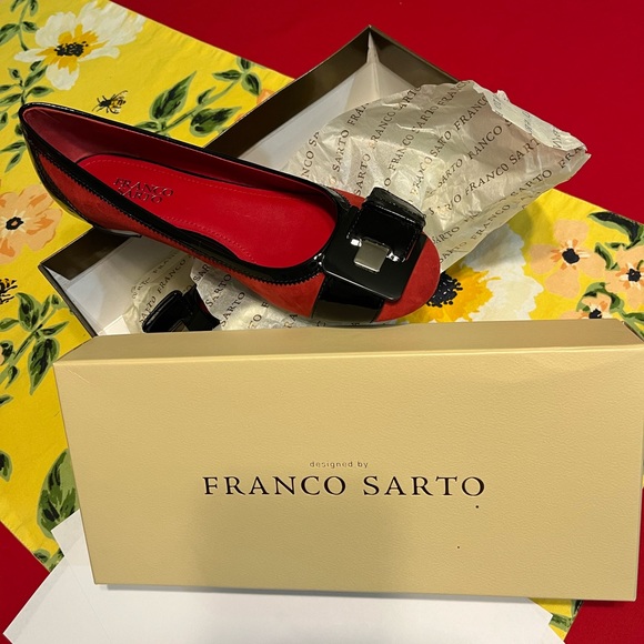 Franco Sarto dress shoes. Size 9M. Red suede with black patent leather accents. - Picture 3 of 3